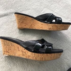 Nine West Patent Leather/Leather Black Cork Wedge